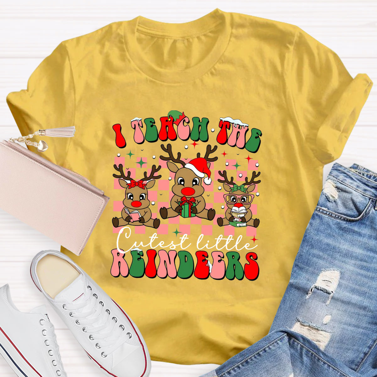 I Teach The Cutest Little Reindeers Teacher T-Shirt