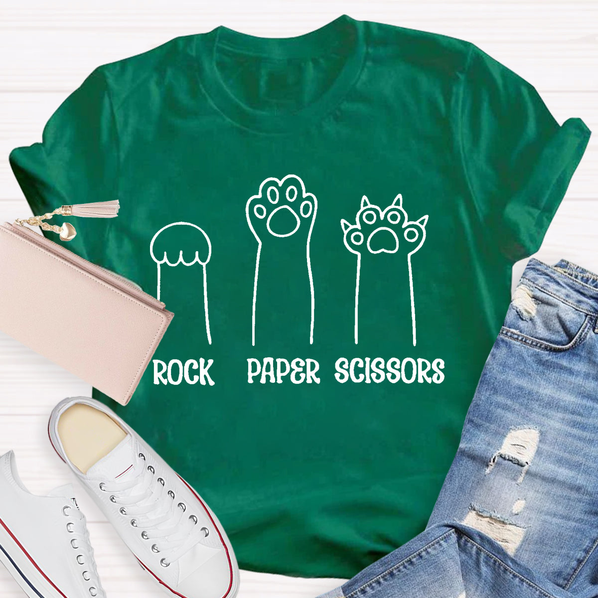 Rock Paper Scissors Funny Cat Paw T-Shirt