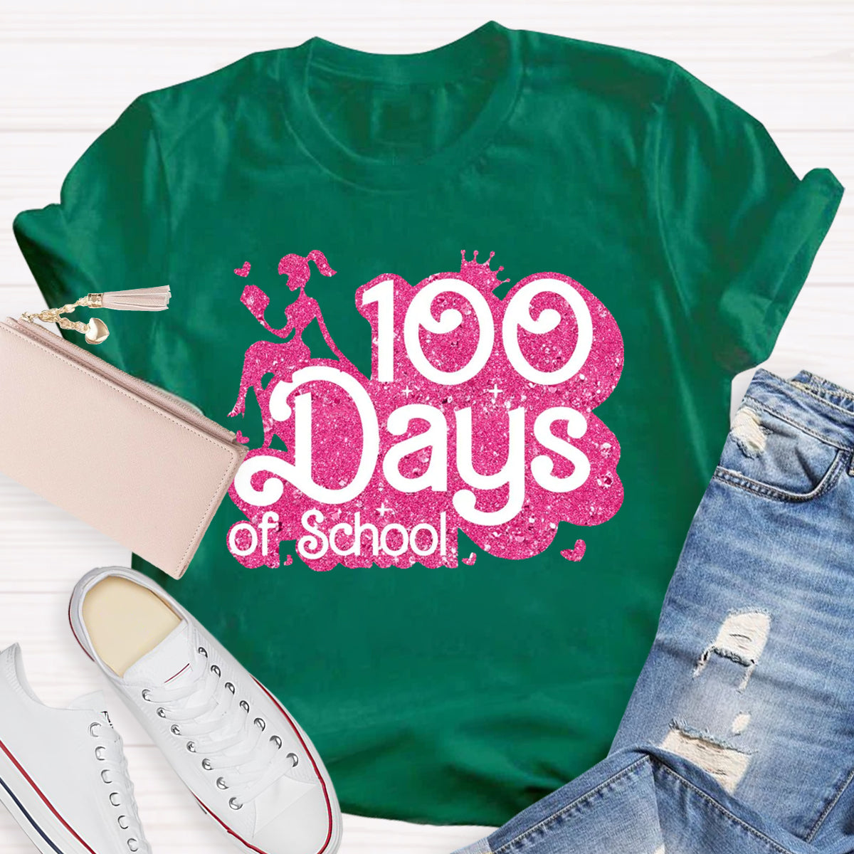 100 Days Of School Pink Teacher T-Shirt