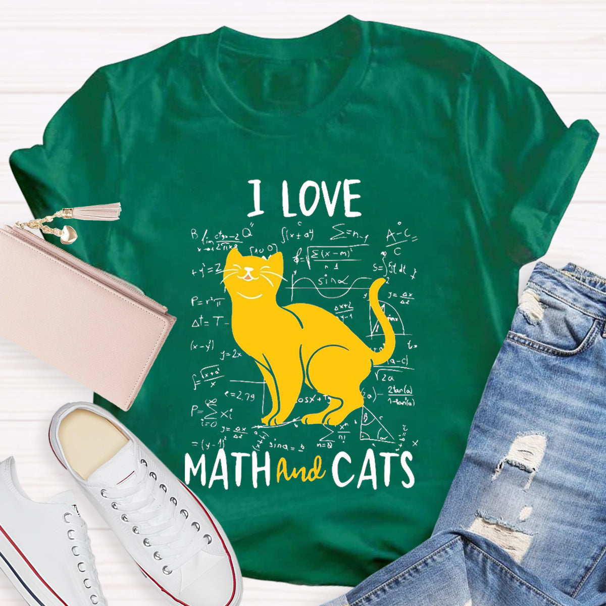 I Love Math And Cats Teacher T-Shirt