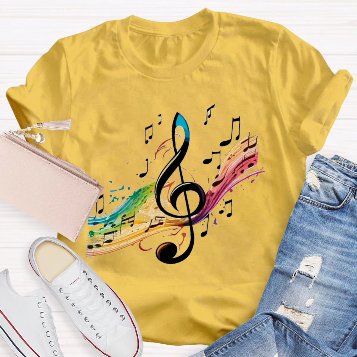 Colorful Music Note Teacher T-Shirt