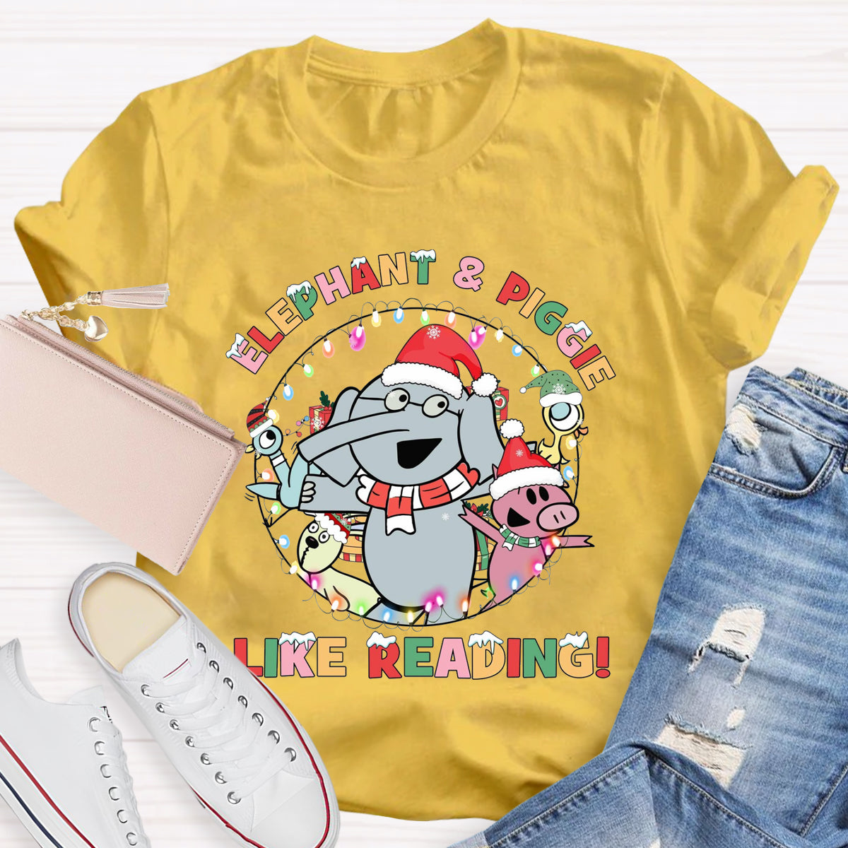 Elephant & Piggie Like Reading Christmas T-Shirt