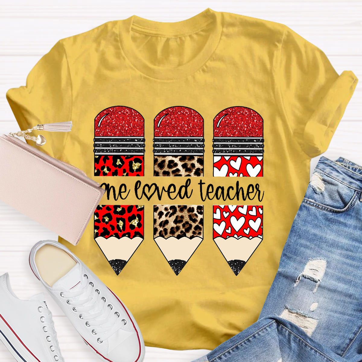 One Loved Teacher Red Pencil T-Shirt