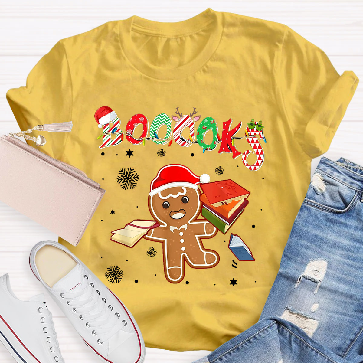 Christmas Gingerbread Books Librarian Reader Reading Teacher T-Shirt