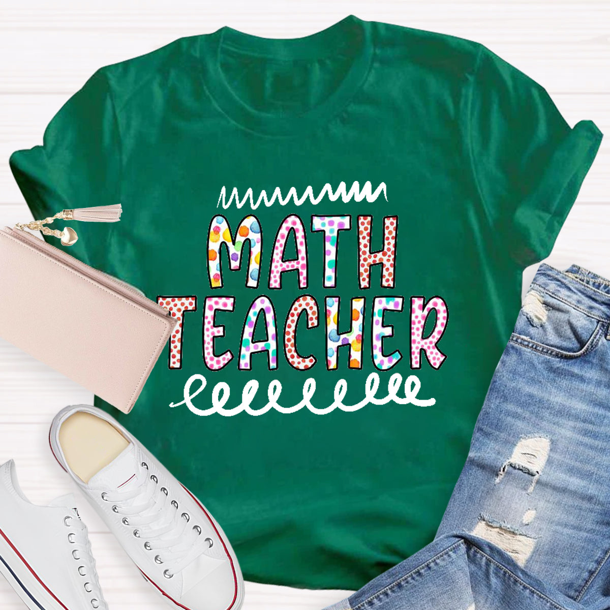 Colorful Polka Dot Design Math Teacher T-Shirt