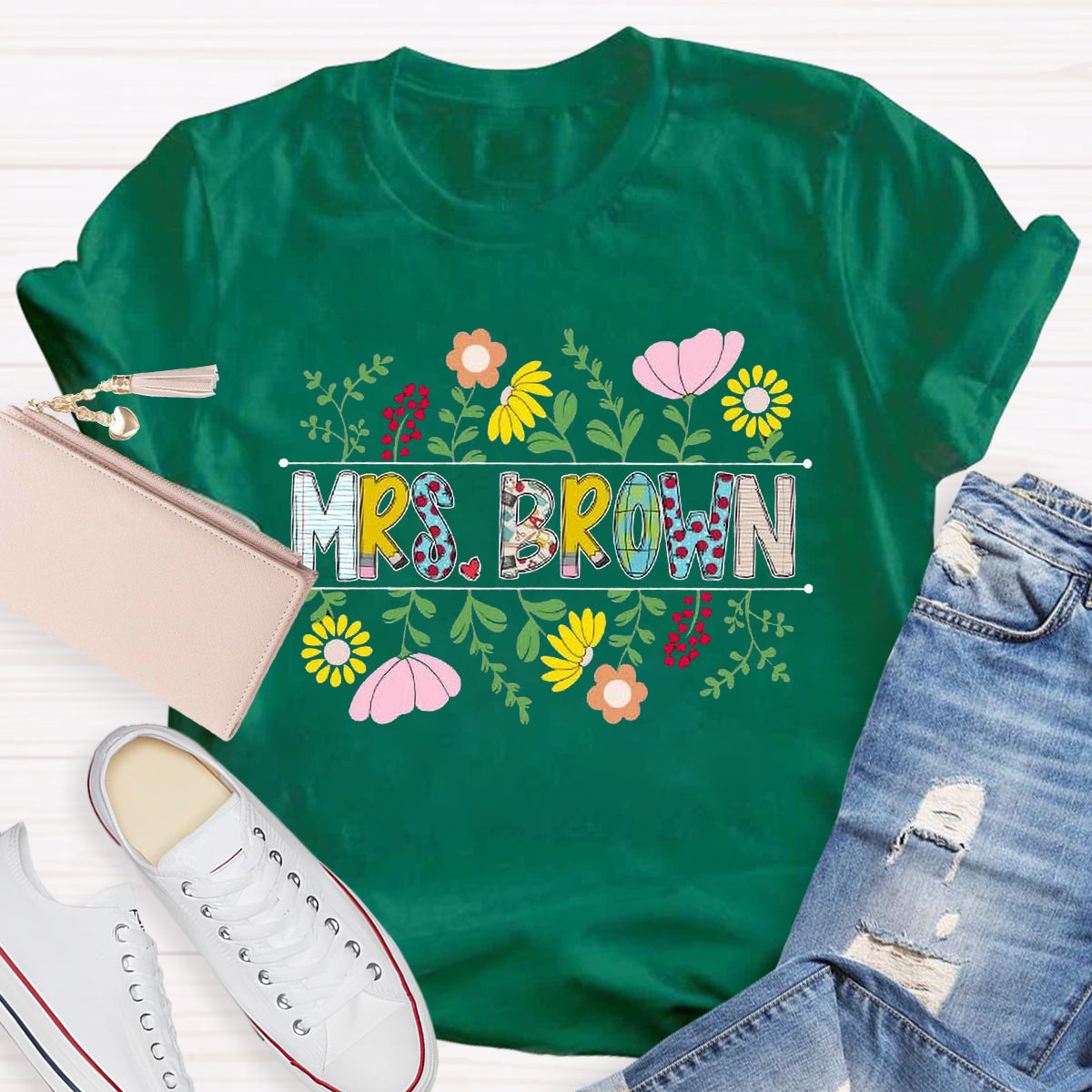 Personalized Name Vintage Floral Mrs.Brown T-Shirt