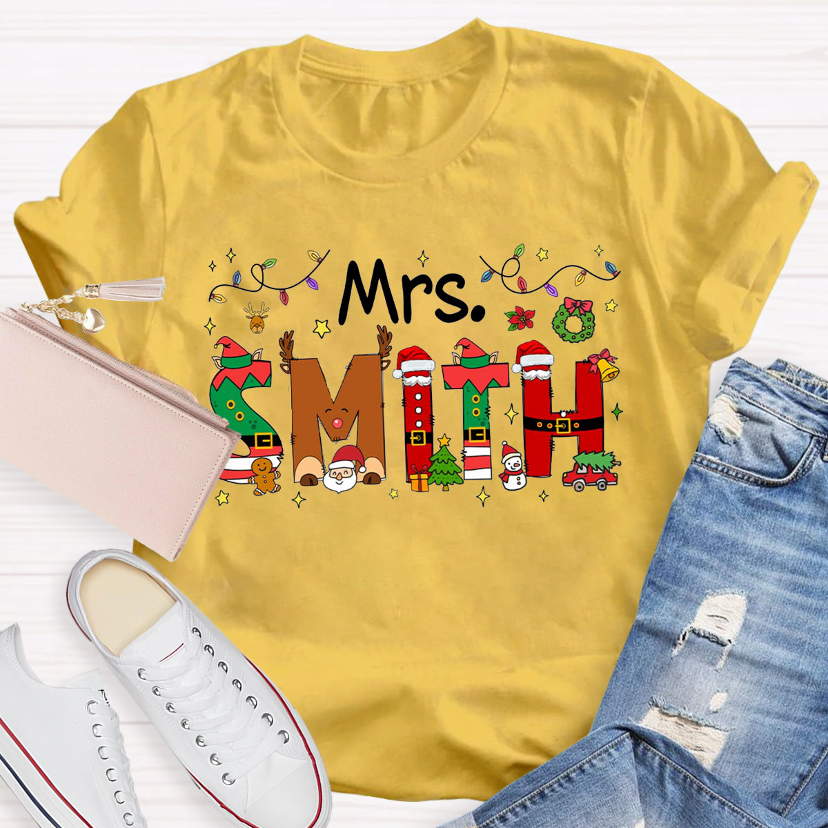 Personalized Name Christmas Teacher T-Shirt