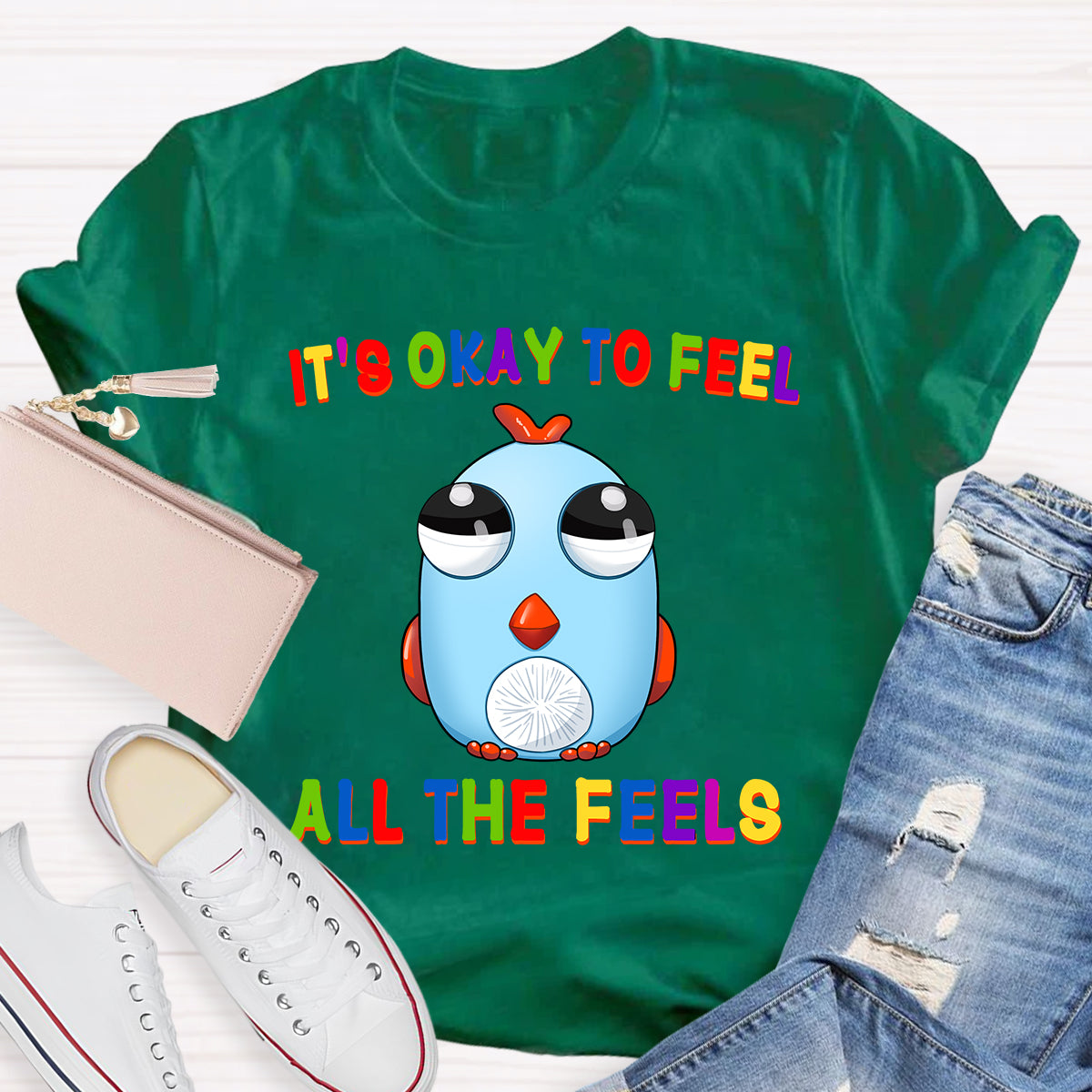 It's Okay To Feel All The Feels Funny Big-Eyed Chicken T-Shirt