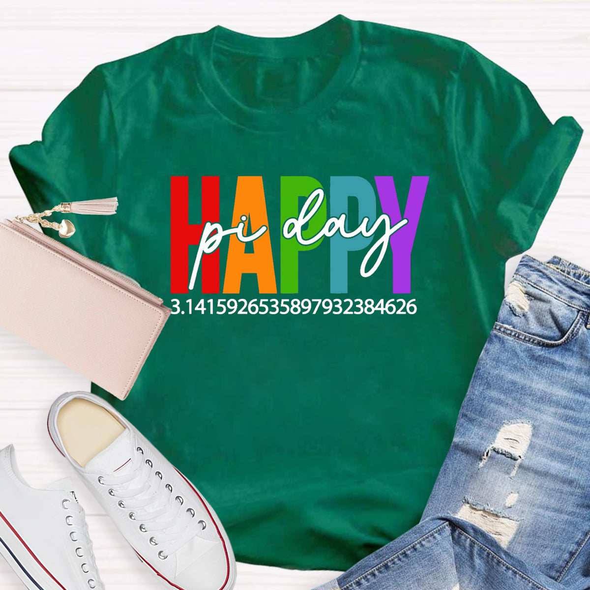 Happy Pi Day Colorful Letter Teacher T-Shirt