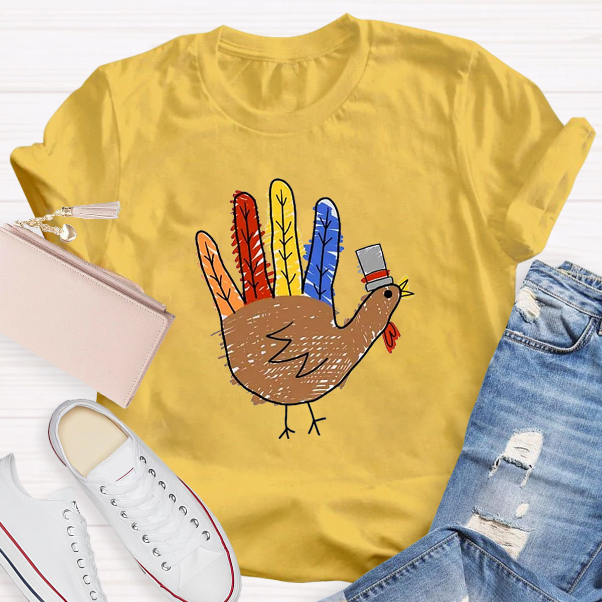 Hand Painted Turkey Teacher T-Shirt