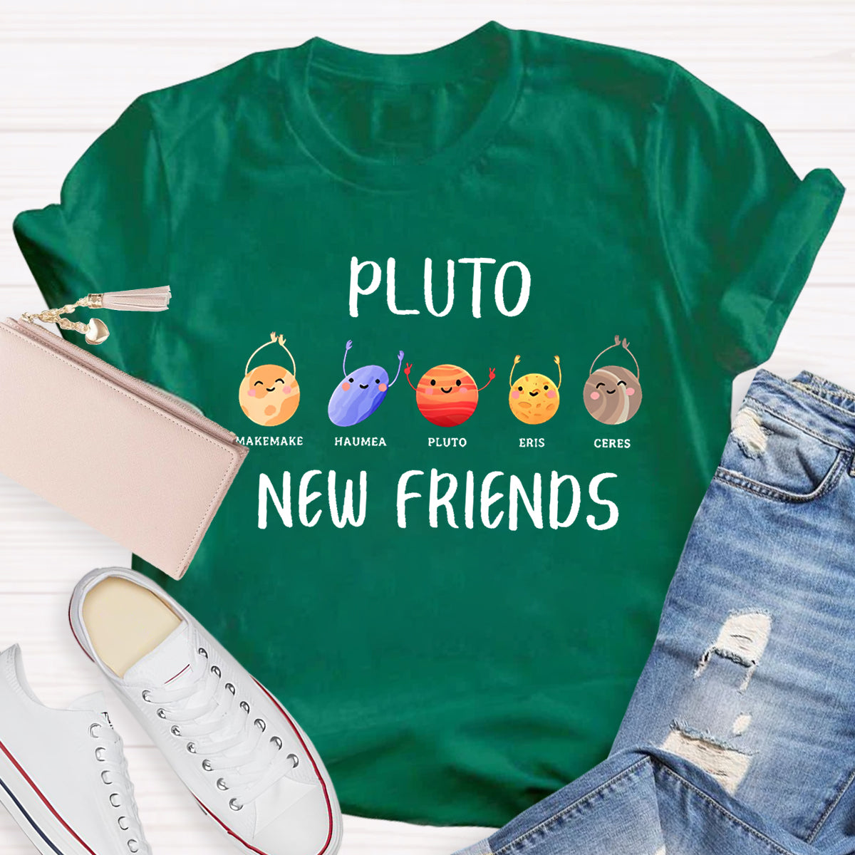 Pluto New Friends Dwarf Planets Funny Astronomy Science T-shirt