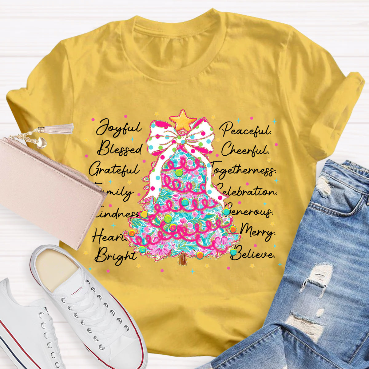 Christmas Tree Joyful Peaceful Cheerful T-Shirt