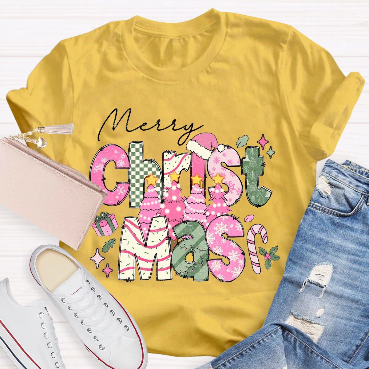 Merry Christmas Vibes Teacher T-Shirt