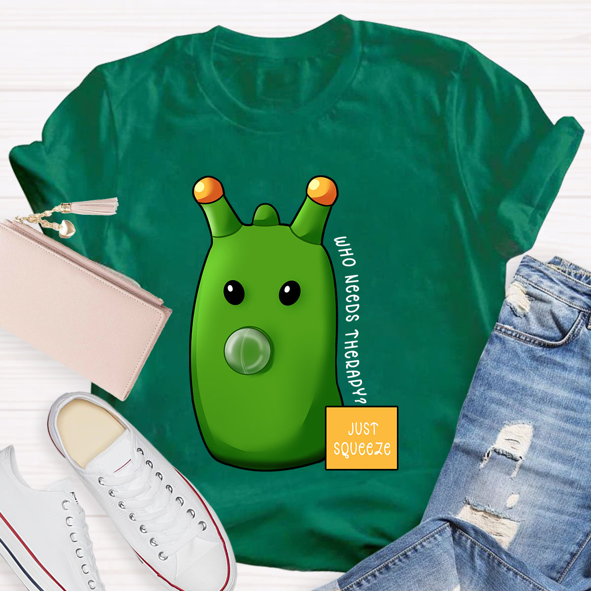 Who Needs Therapy? Just Squeeze Green Caterpillar T-Shirt