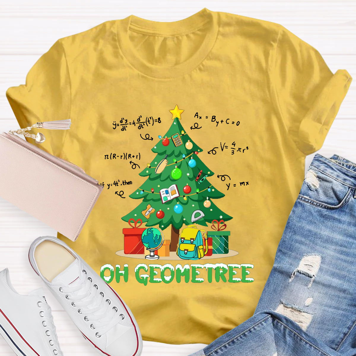 Oh Geometree Funny Math Xmas Teacher T-Shirt