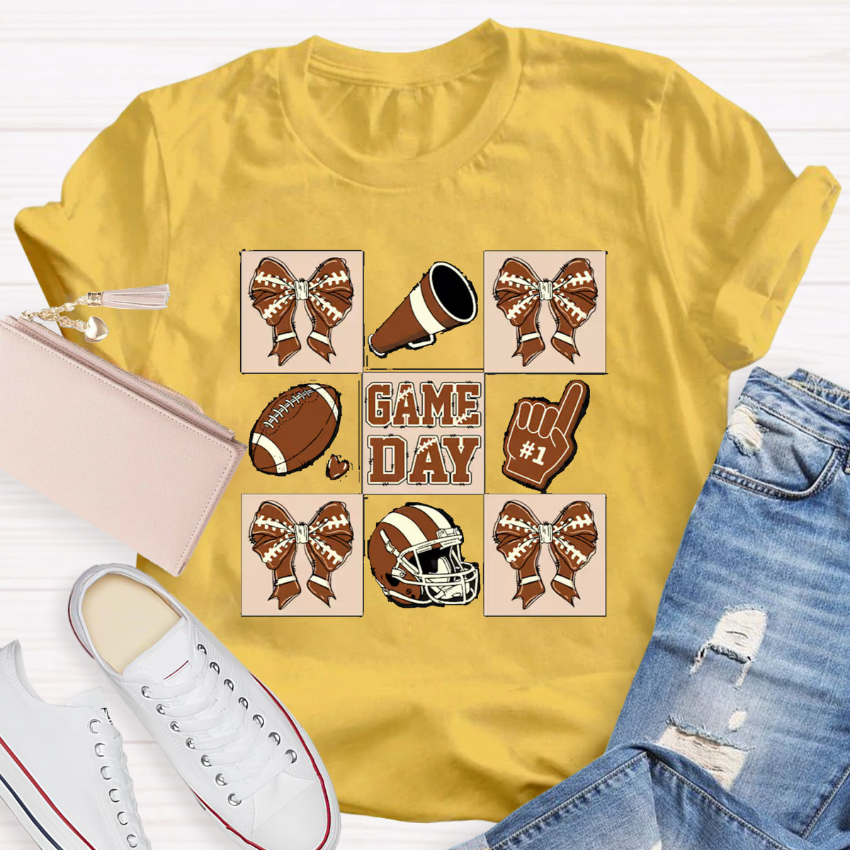 Game Day Bow Tie Baseball Teacher T-Shirt