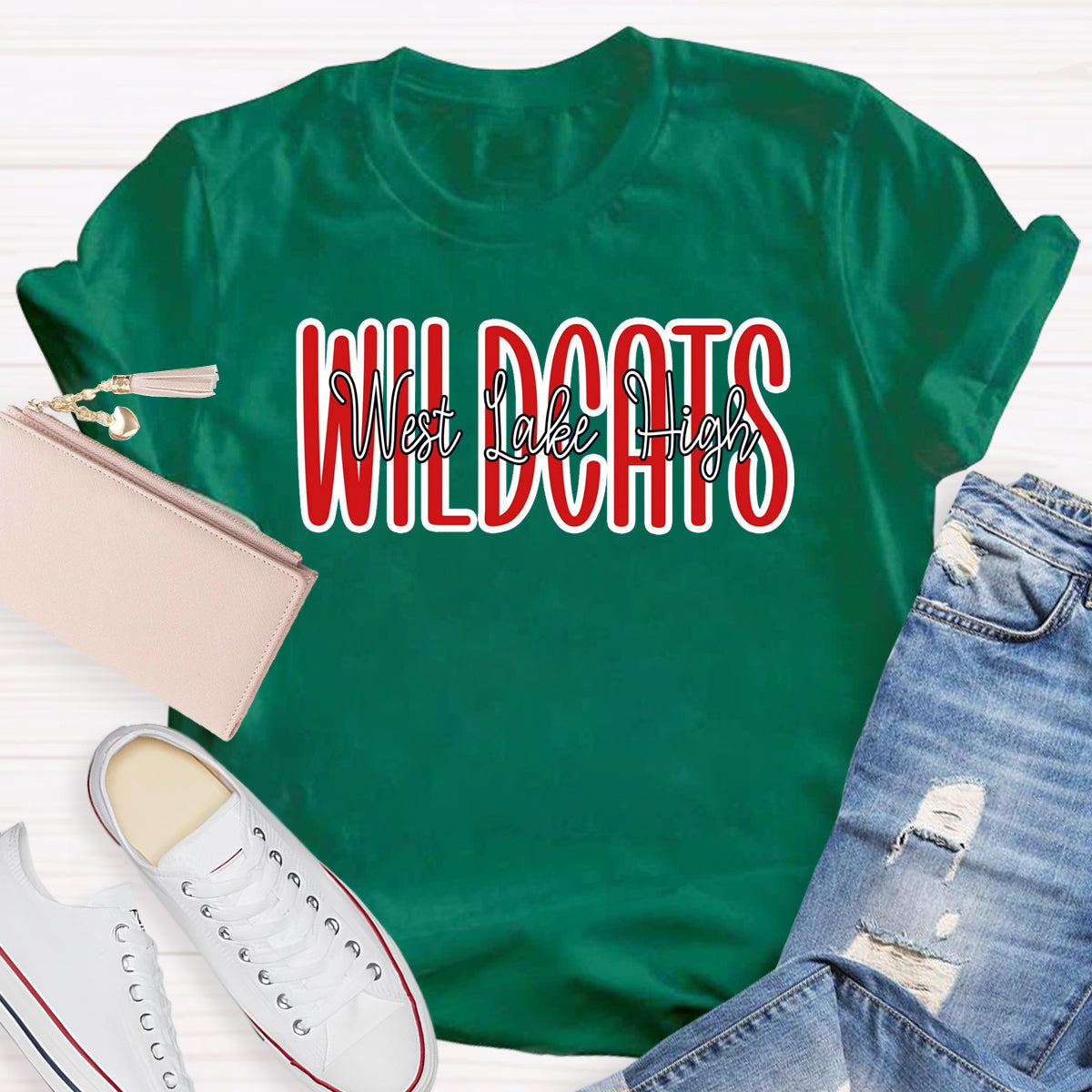 Personalized Mascot And School Name Red Printed T-Shirt