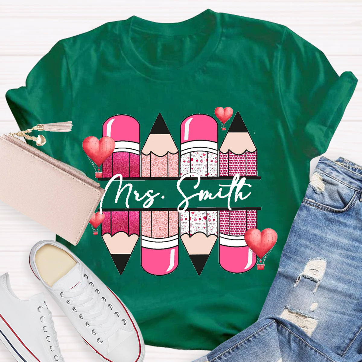 Personalized Name Pink Pencil Hot Air Balloon T-Shirt