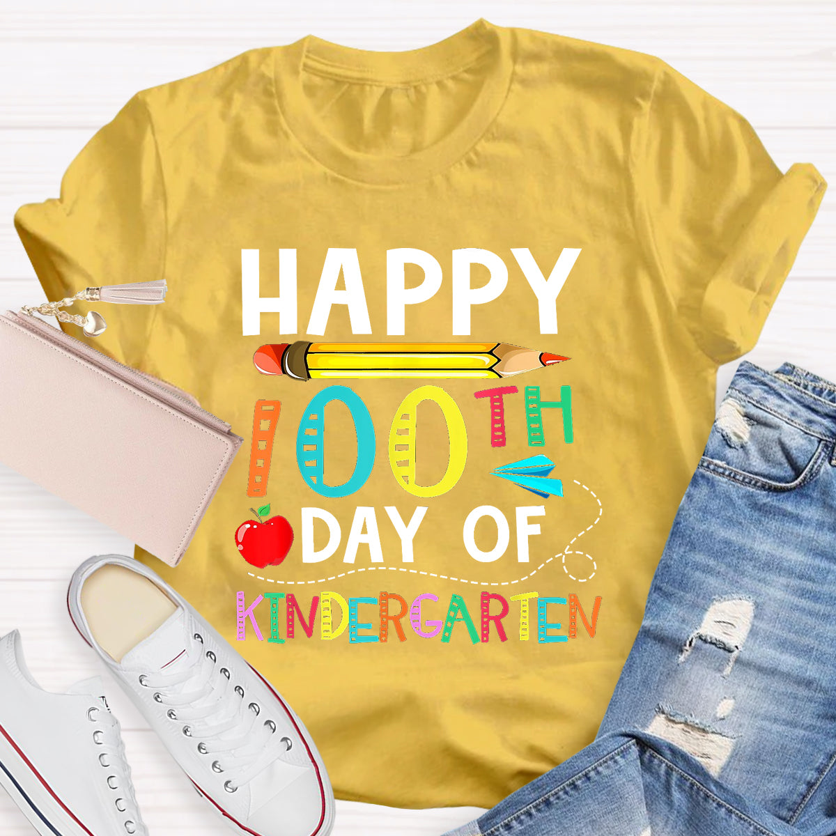 Happy 100th Day of Kindergarten Apple Pencil T-Shirt