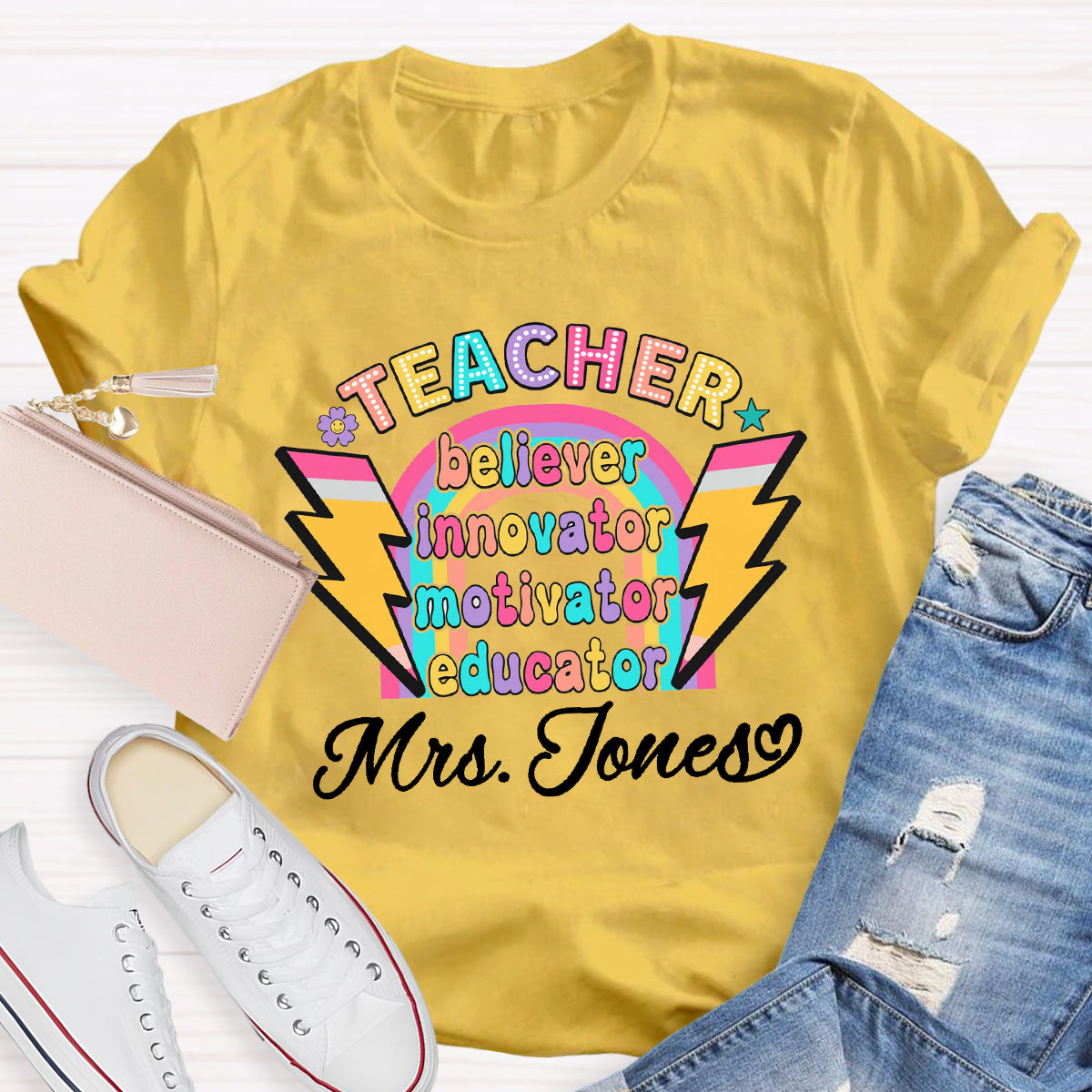 Personalized Name Teacher Believer Innovator Motivator T-Shirt