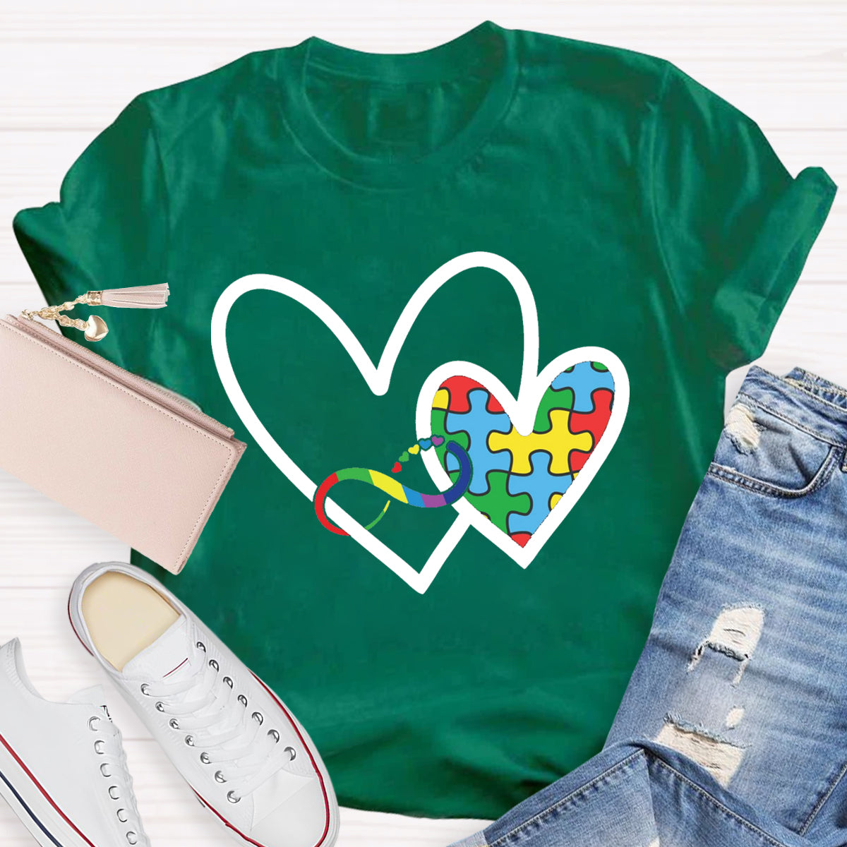 Autism Colorful Heart Teacher T-Shirt