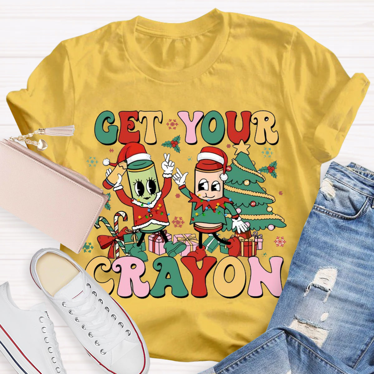 Christmas Get Your Crayon Art Teacher  T-Shirt