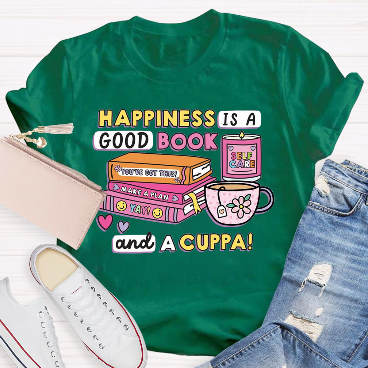 Happiness Is A Good Book And A Cuppa T-Shirt