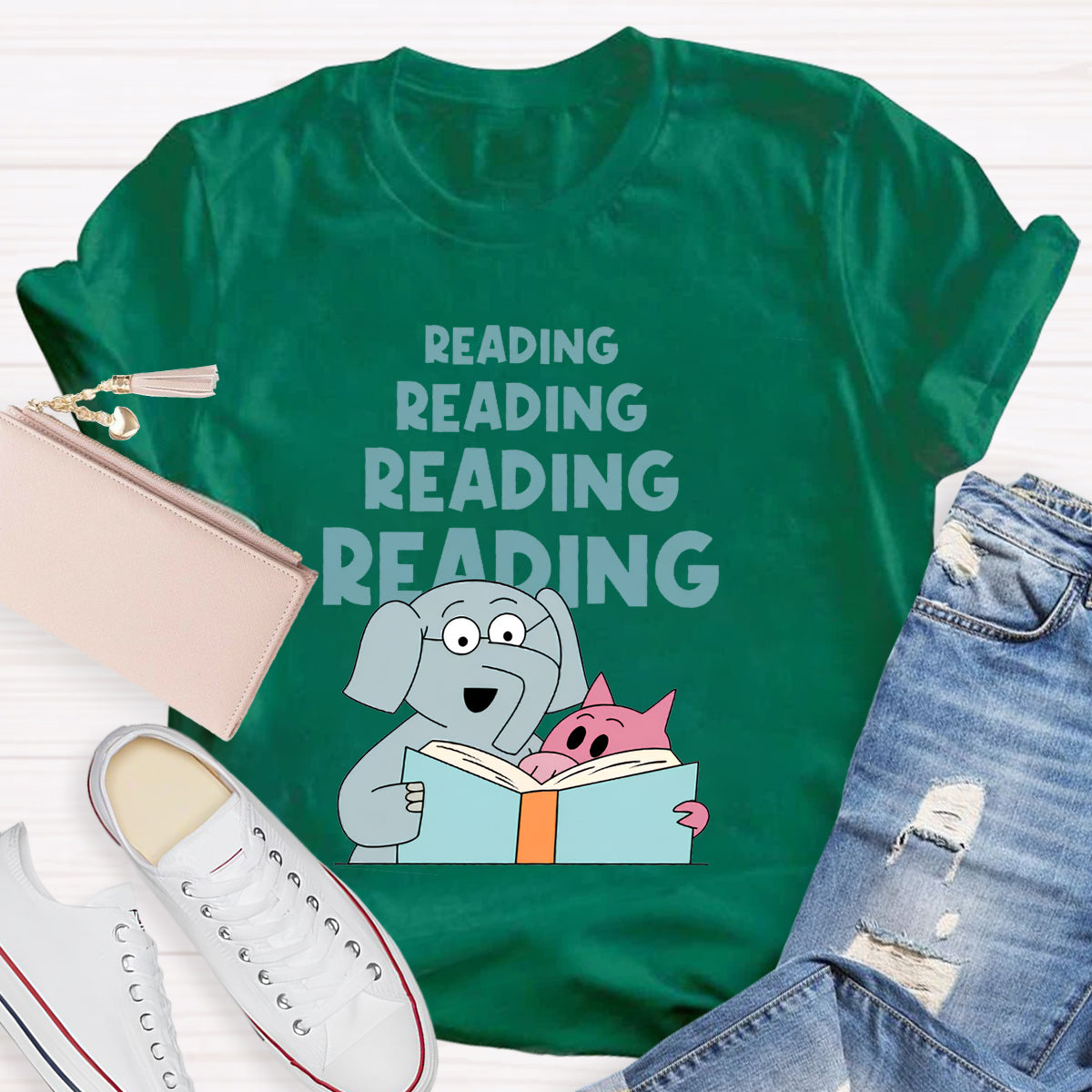 Reading Reading Reading Elephant Teacher T-Shirt