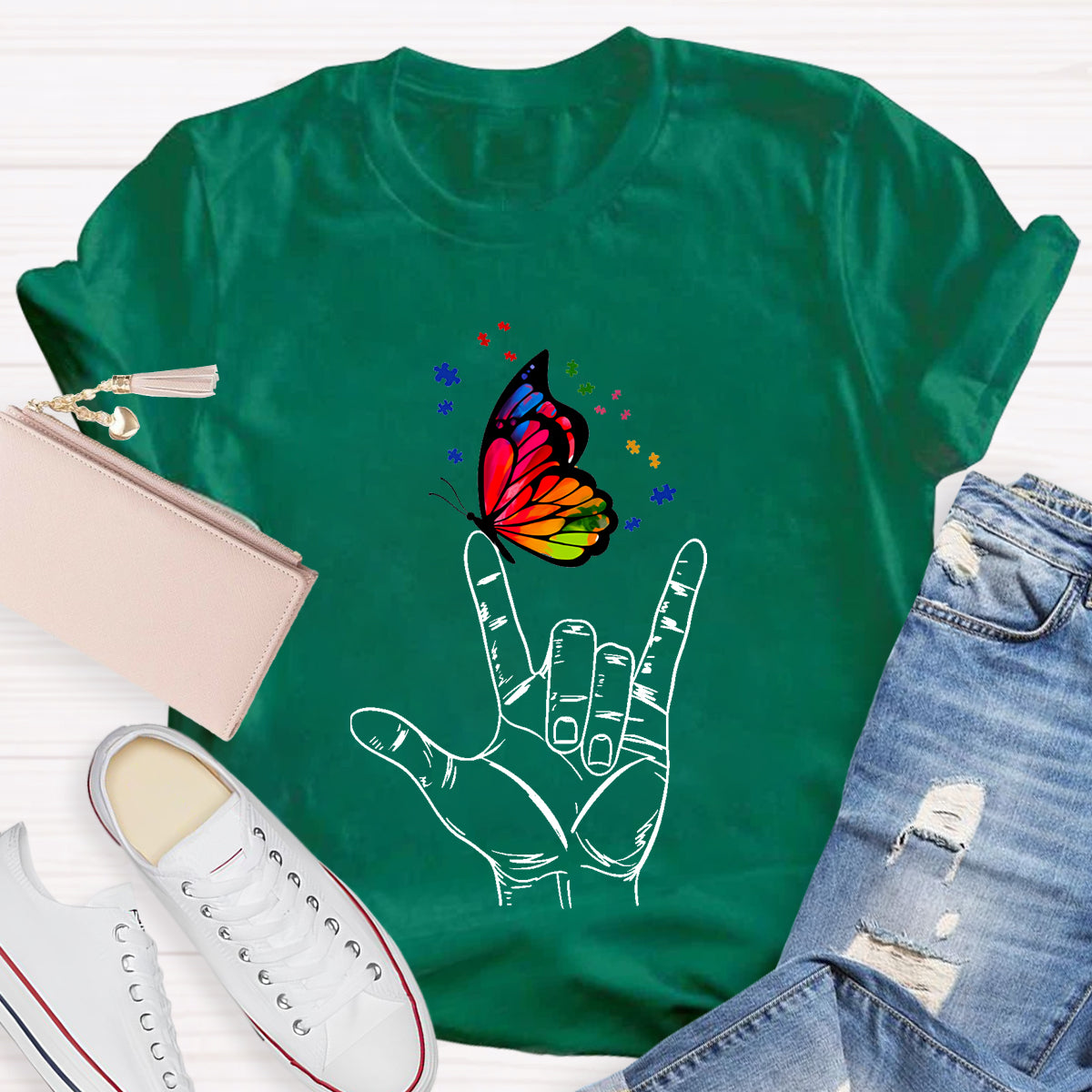 Love Sign Language Autism Butterfly T-Shirt