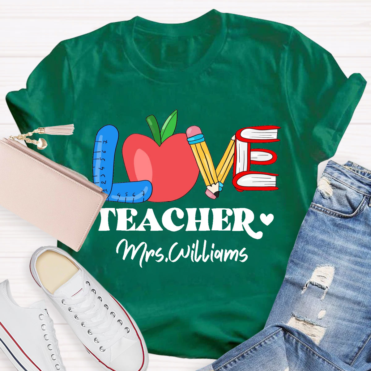 Personalized Name Love Teacher T-Shirt