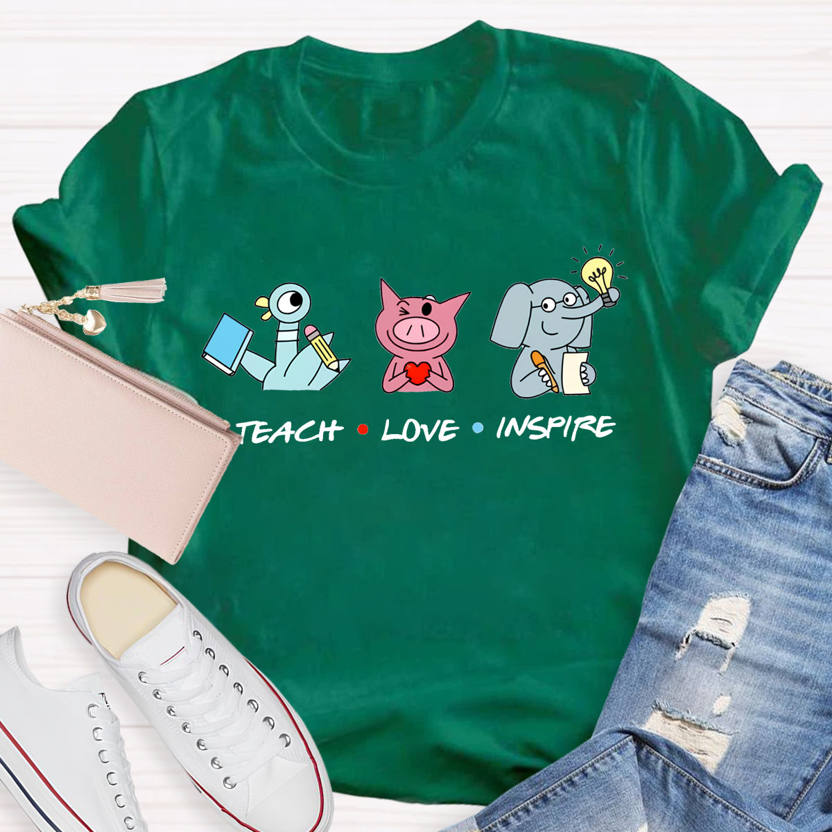 Teach Love Inspire Elephant And Piggie Teacher T-Shirt