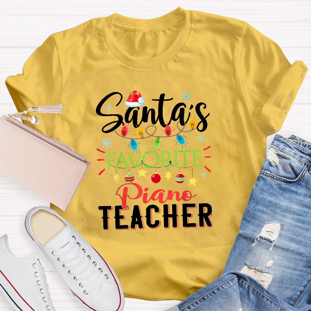 Personalized Subject Santa's Favorite Piano Teacher T-Shirt