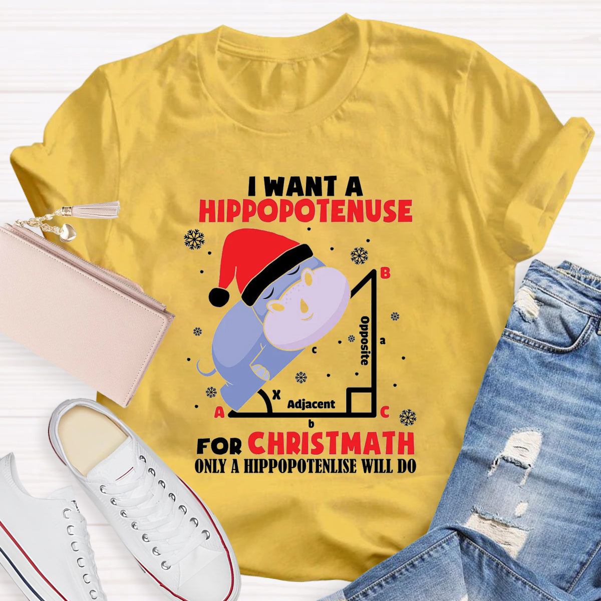 I Want A Hippopotenuse For Christmas Teacher T-Shirt