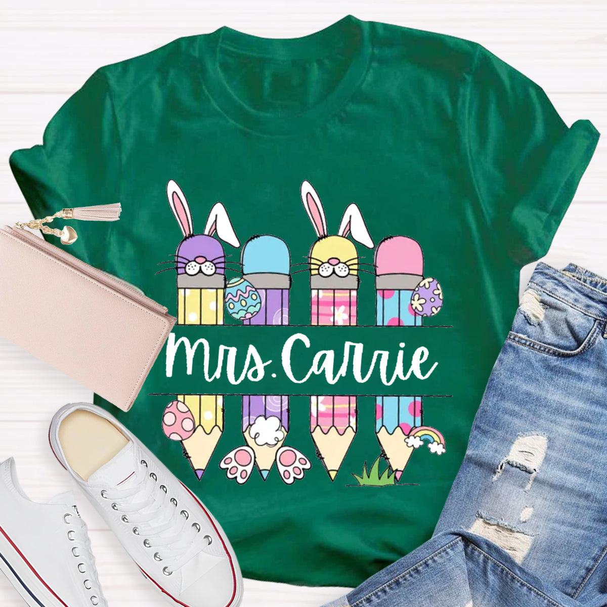 Personalized Name Bunny Teacher T-Shirt