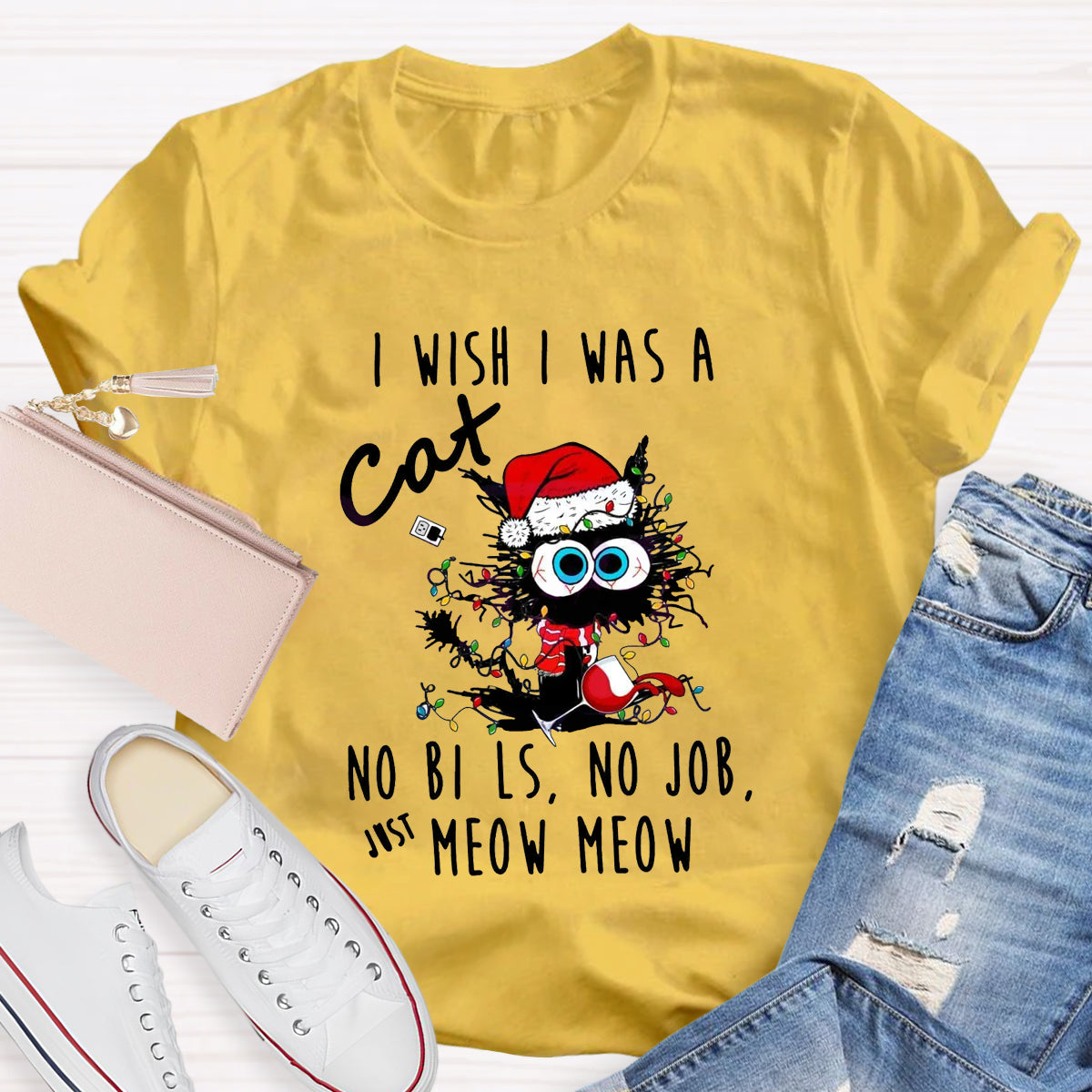 Funny Christmas I Wish I Was A Cat T-Shirt