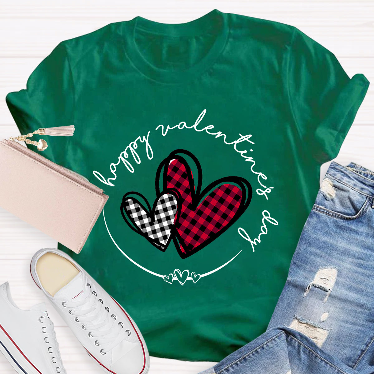 Plaid Heart Valentines Day T-Shirt