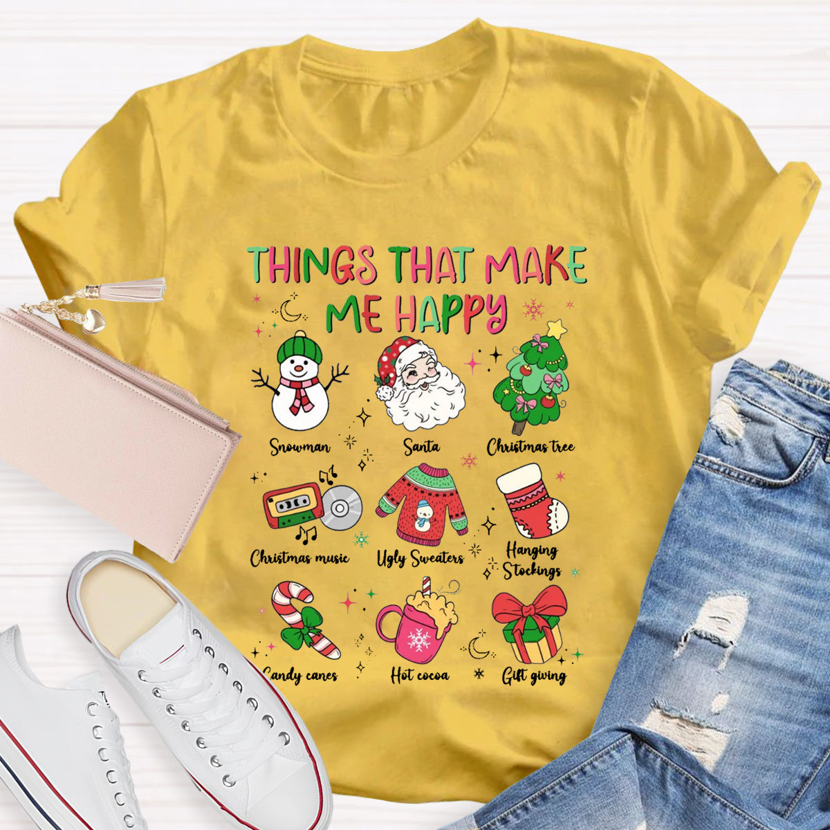 Things That Make Me Happy Snowman Christmas Tree  T-Shirt