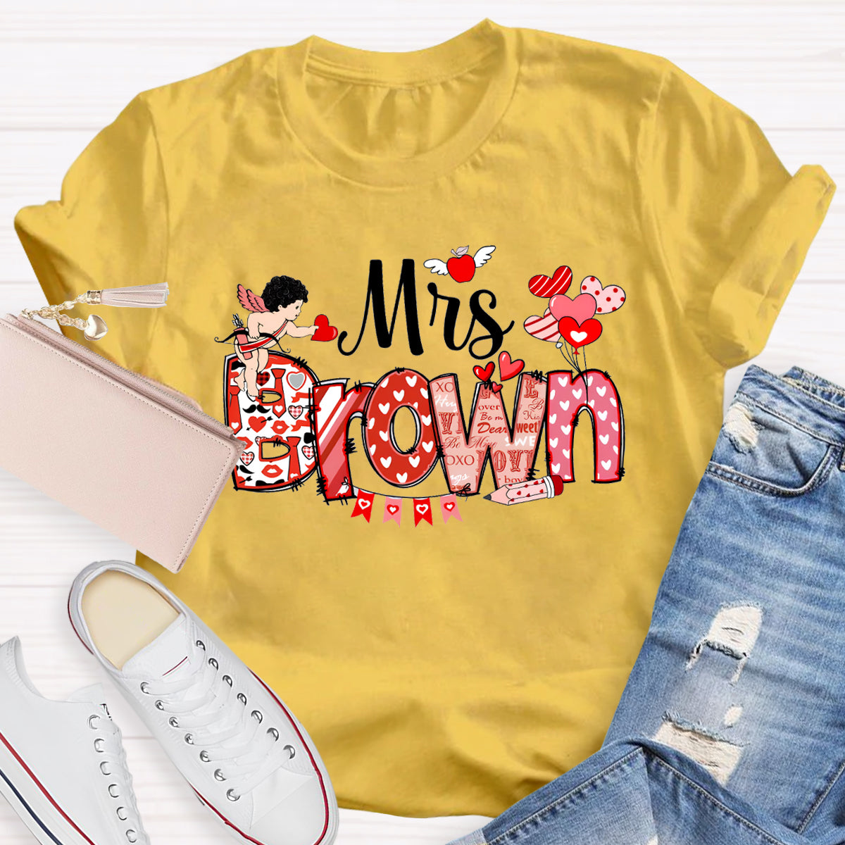 Personalized Name Teacher Valentine's Day T-Shirt