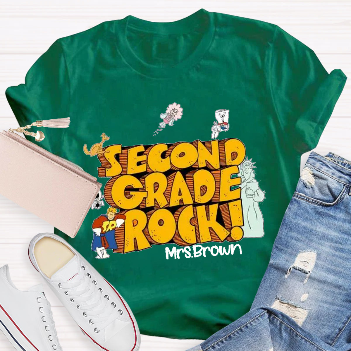 Personalized Grade And Name Rock Teacher T-Shirt