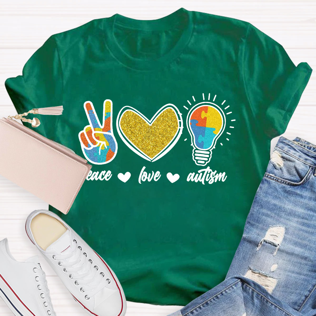 Peace Love Autism Teacher T-Shirt