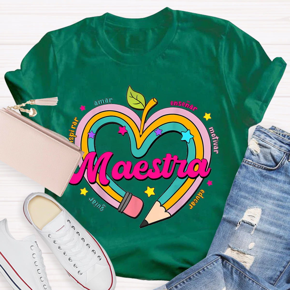 Maestra Pencil Apple Spanish Teacher T-Shirt