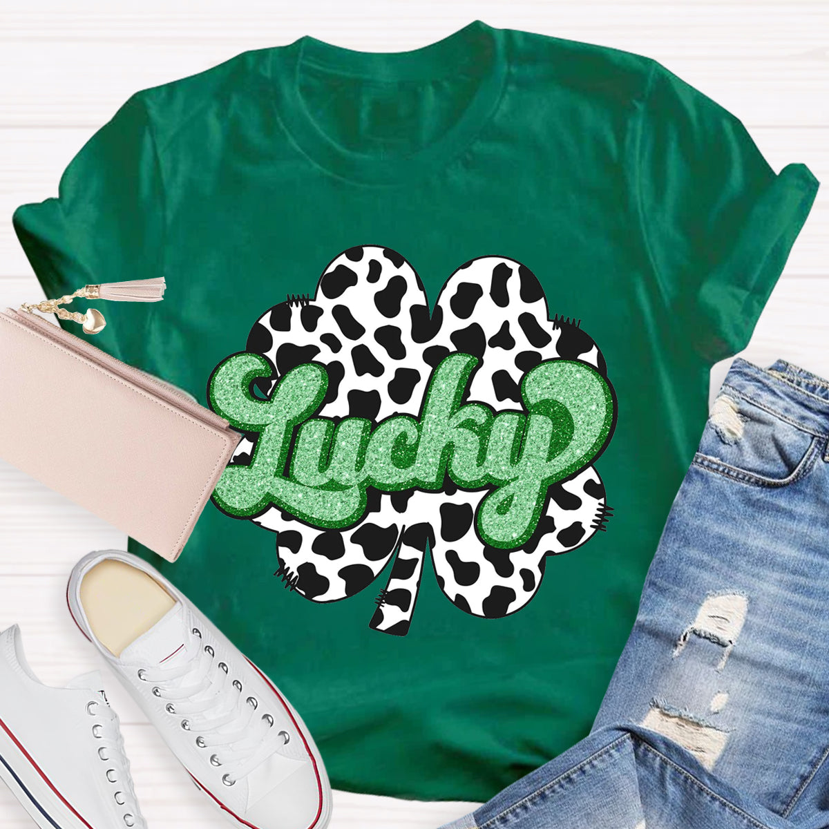 Milk pattern Shamrock LuckyTeacher T-Shirt