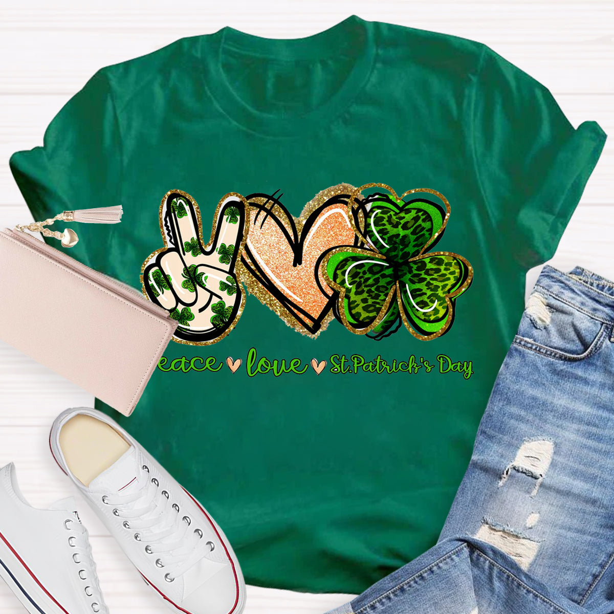 Peace Love St. Patrick Day Teacher T-Shirt