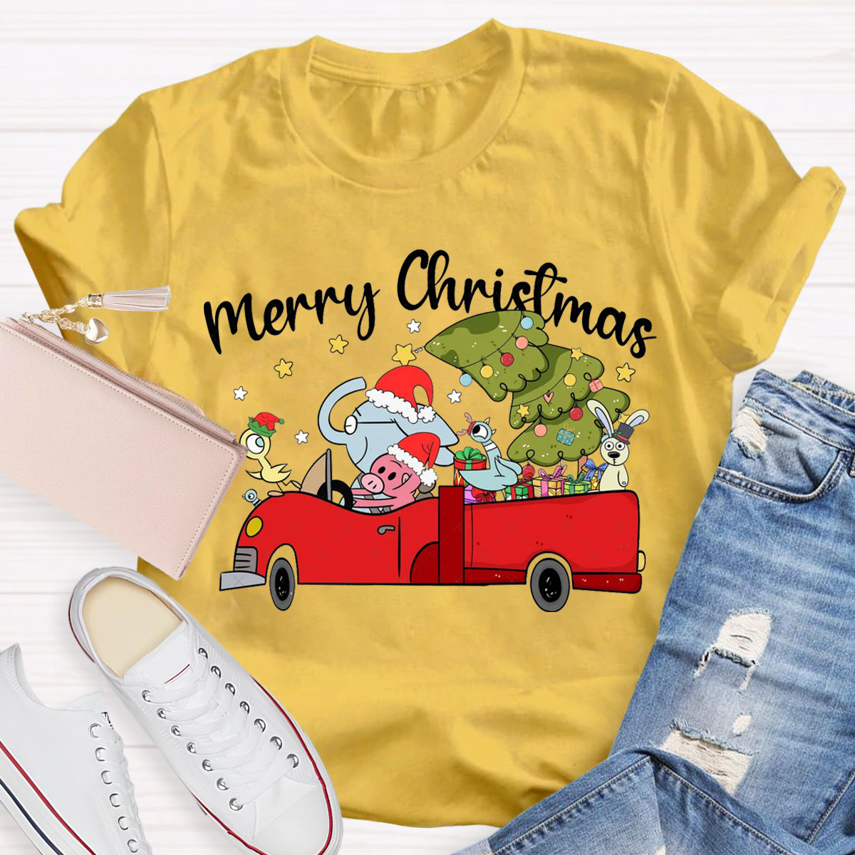 Merry Christmas Animals Driving Cars T-Shirt