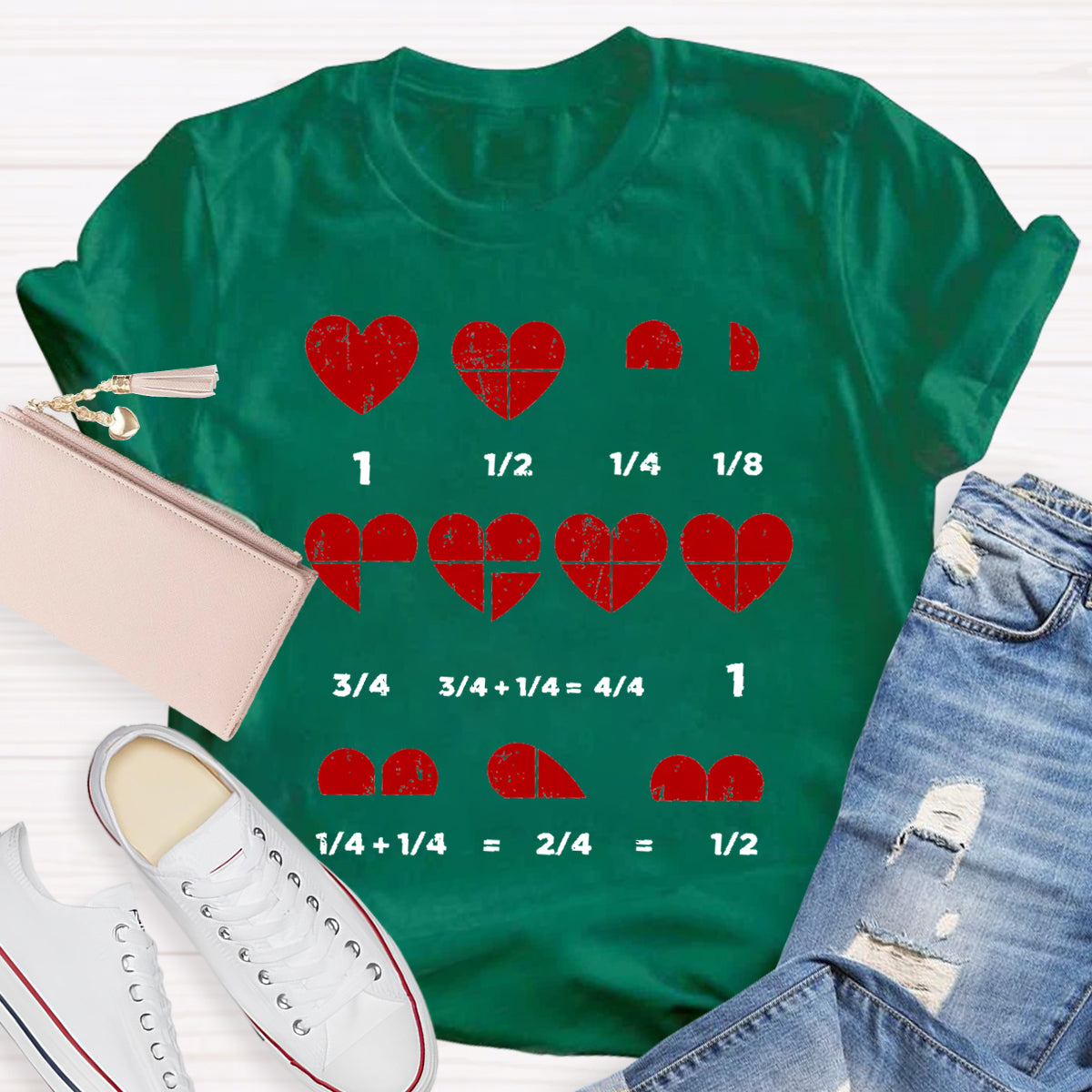 Valentines Day Fractions Heart Funny Math Teacher T-Shirt