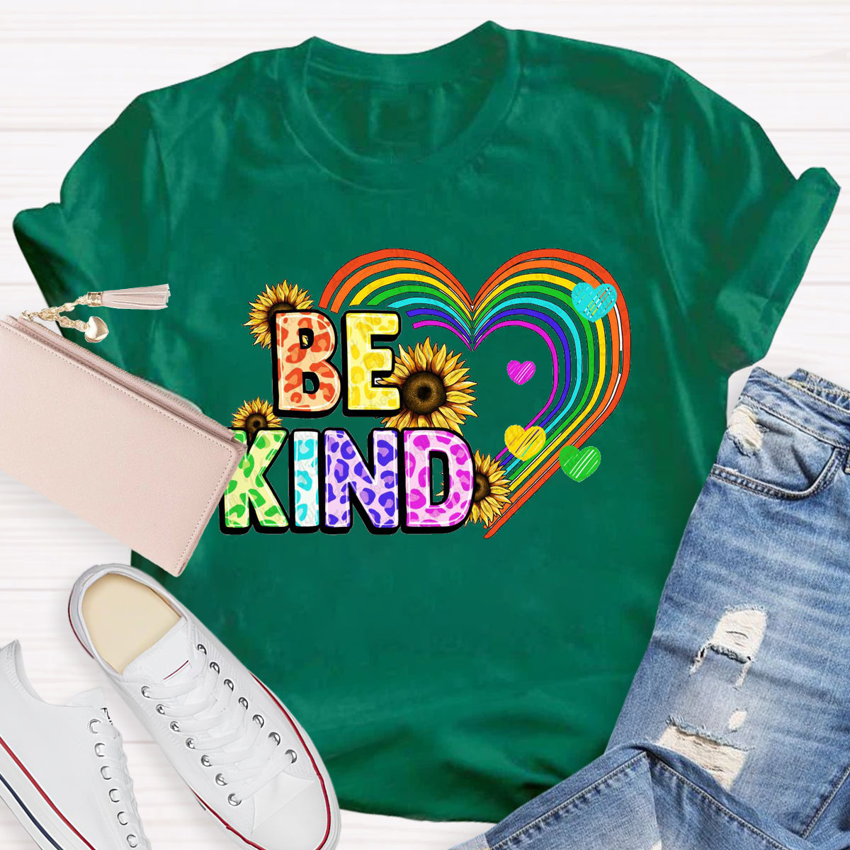 Be Kind Rainbow Sunflower Teacher T-Shirt