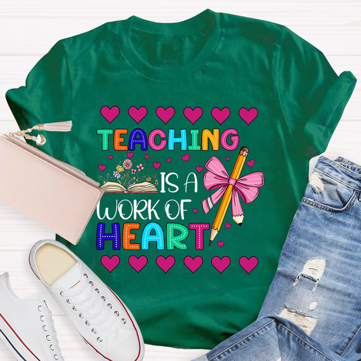 Teaching is Heart Work Pink Heart T-Shirt