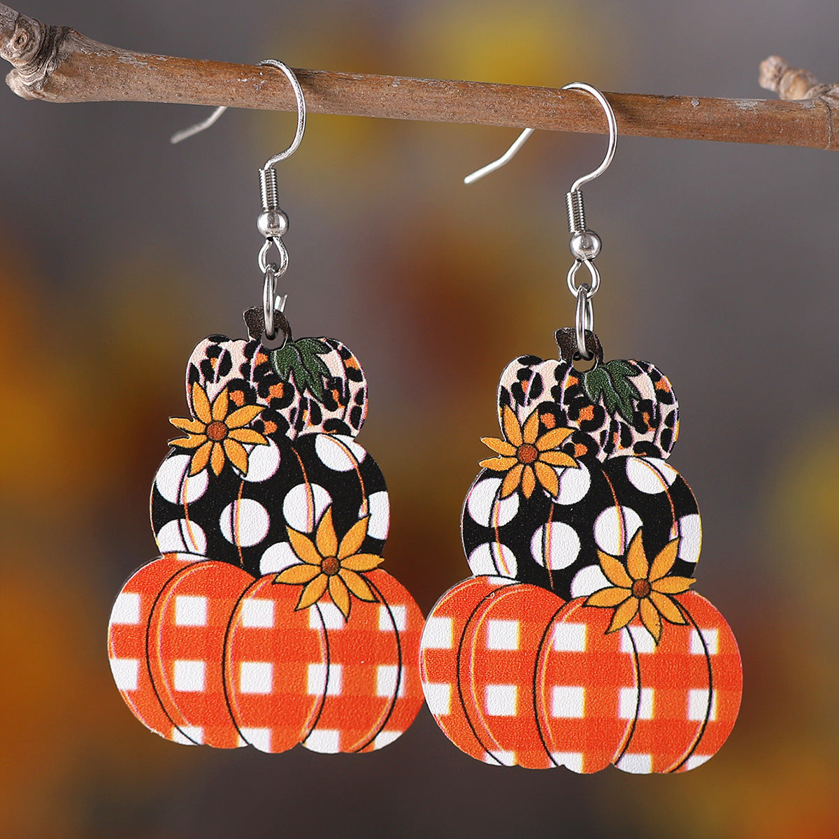 Thanksgiving Fall Harvest Plaid Pumpkin Earrings