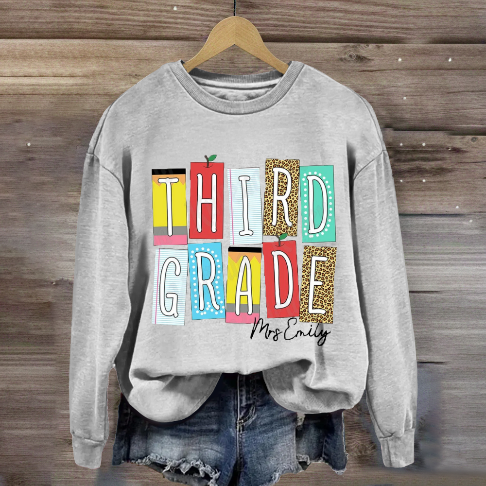 Personalized Grade And Name Leopard Color Block Sweatshirt