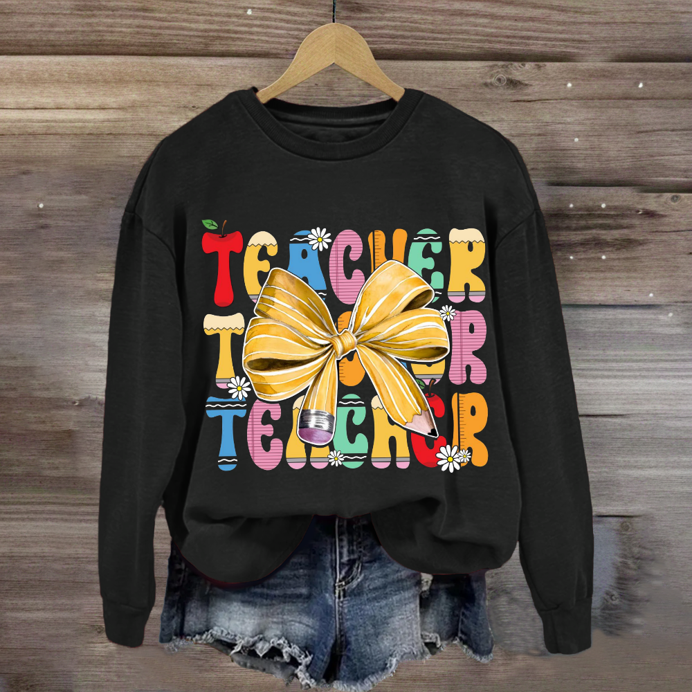 Apple Bow Design Teacher Sweatshirt